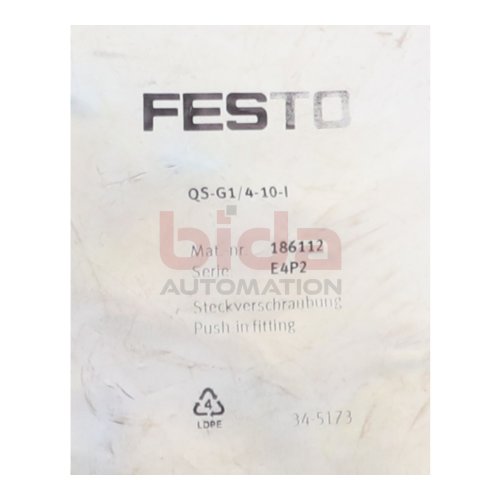 Festo QS-G1/4-10-I Mat.-Nr. 186112 (10Stk) Steckverschraubung Push-in fitting