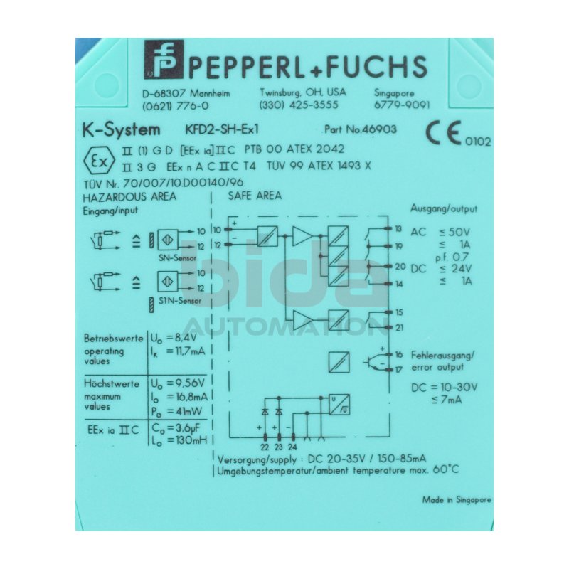 Pepperl+Fuchs KFD2-SH-Ex1 Trennschaltverst&auml;rker Isolating switch amplifier 20-35V
