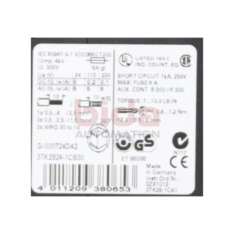 Siemens 3TK2824-1CB30 / 3TK2 824-1CB30 Sicherheitsschaltger&auml;t Safety switchgear 300V 6A