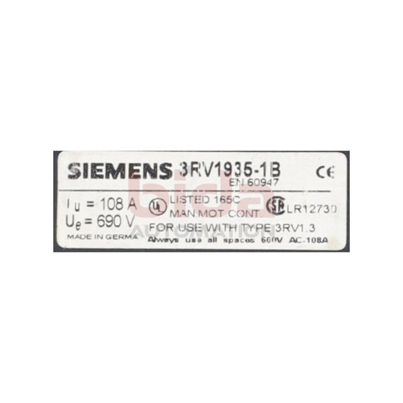 Siemens 3RV1935-1B / 3RV1 935-1B Sammelschiene Busbar 108A 690V