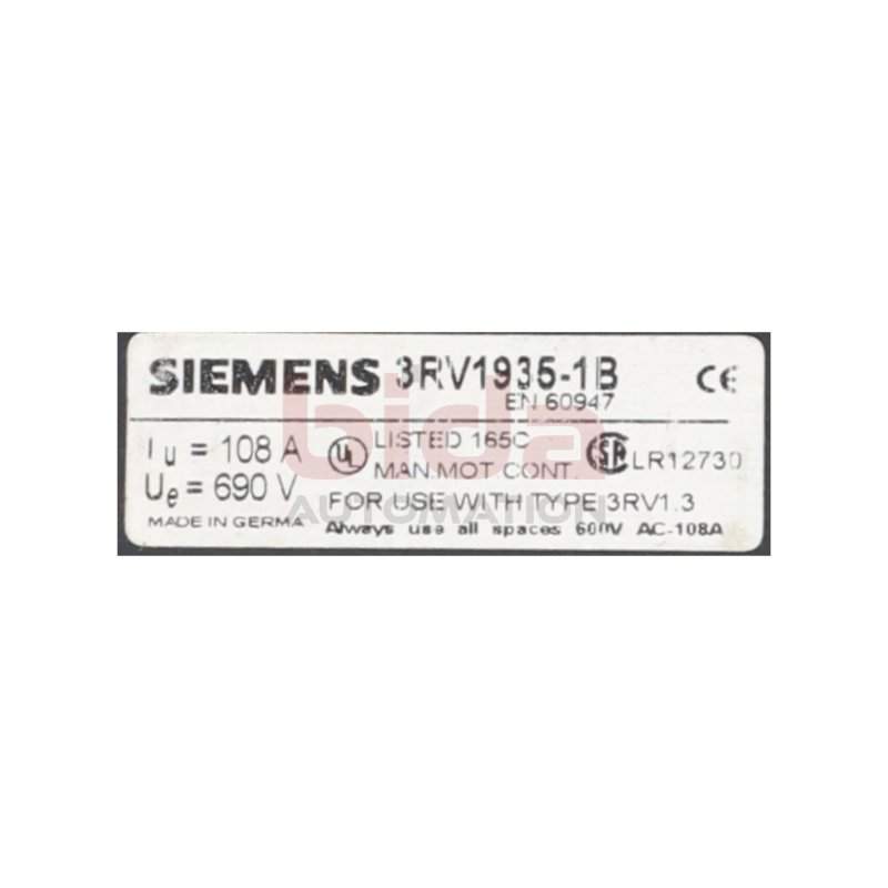 Siemens 3RV1935-1B Sammelschiene Busbar 108A 690V
