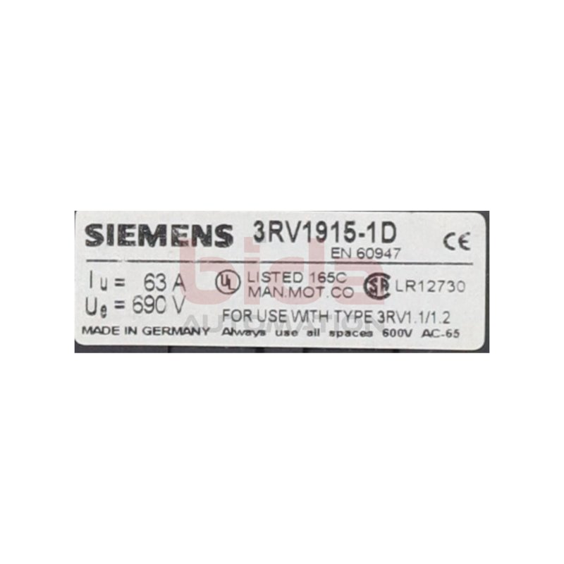 Siemens 3RV1915-1D Sammelschiene Busbar 690V 63A
