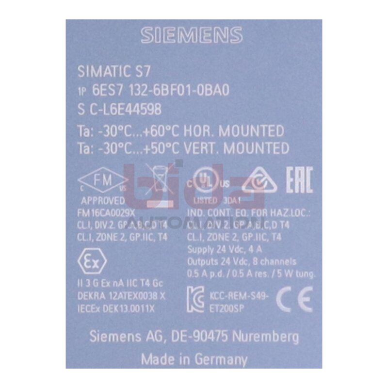 Siemens 6ES7132-6BF01-0BA0 Ausgangsmodul / Output Module 24VDC 0,5A