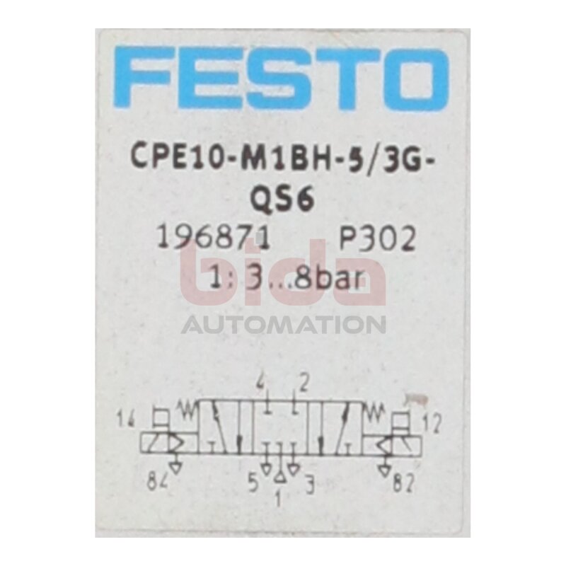Festo CPE10-M1BH-5/3G-QS6 (196871) Magnetventil Solenoid Valve  3-8bar 24VDC 1W