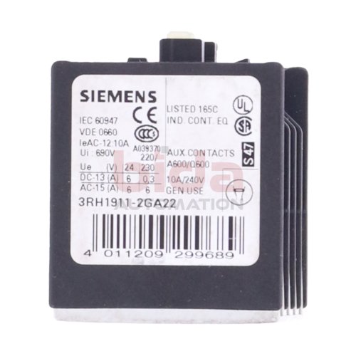 Siemens 3RH1911-2GA22 Hilfsschalterblock Auxiliary Switch Block 10A 240V