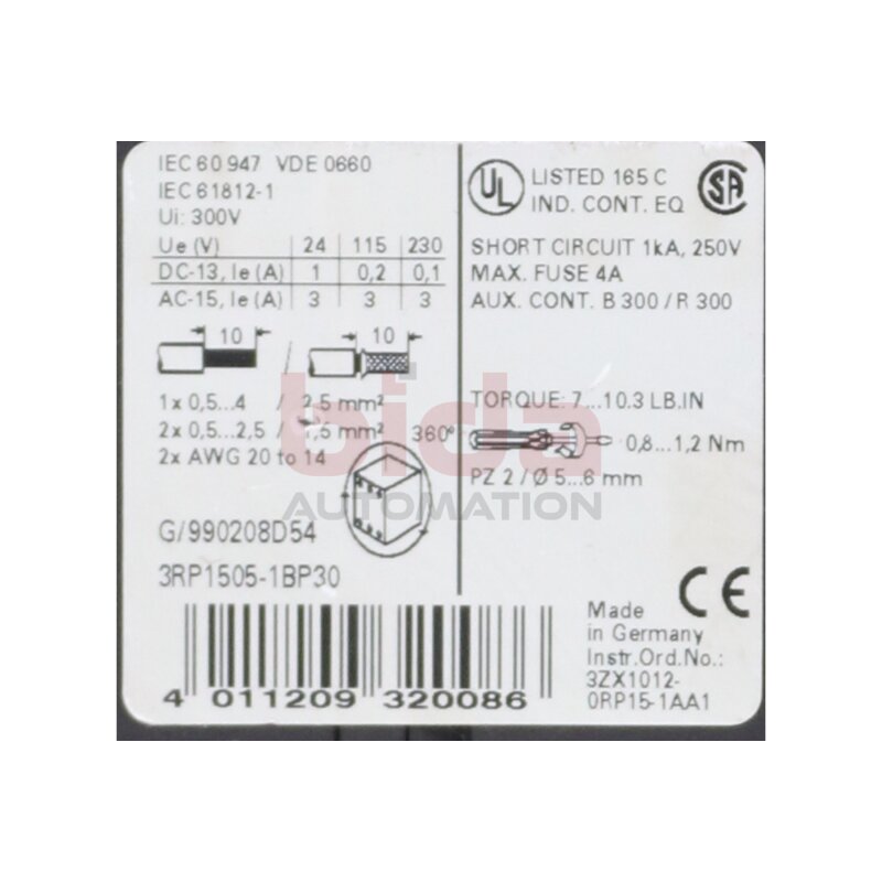 Siemens 3RP1505-1BP30 / 3RP1 505-1BP30 Zeitrelais Time Relay 250V 4A