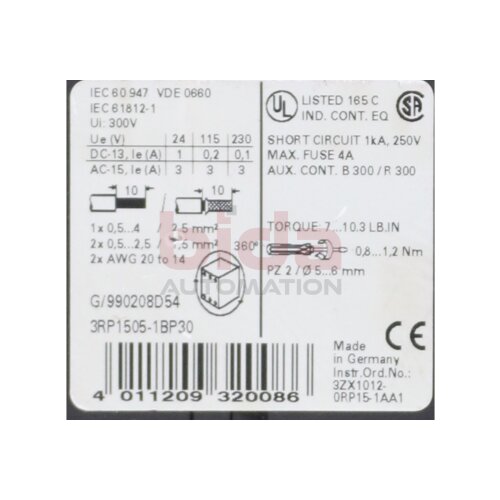 Siemens 3RP1505-1BP30 / 3RP1 505-1BP30 Zeitrelais Time Relay 250V 4A