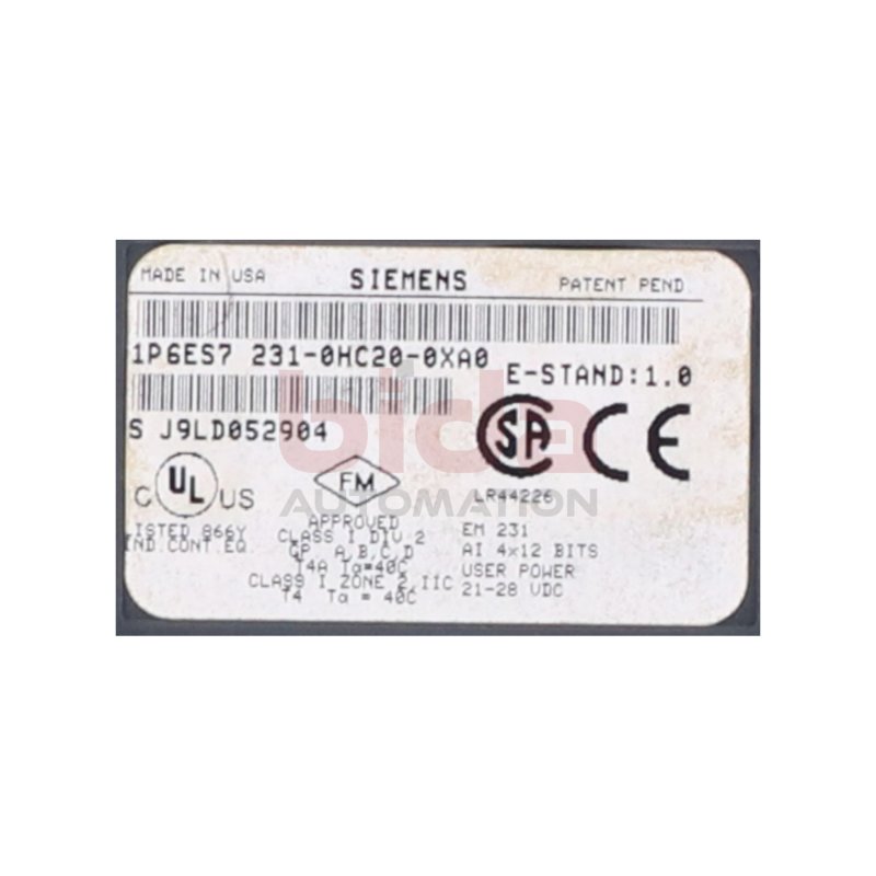 Siemens 6ES7 231-0HC20-0XA0 Analogeingabe / Analogue input  24VDC