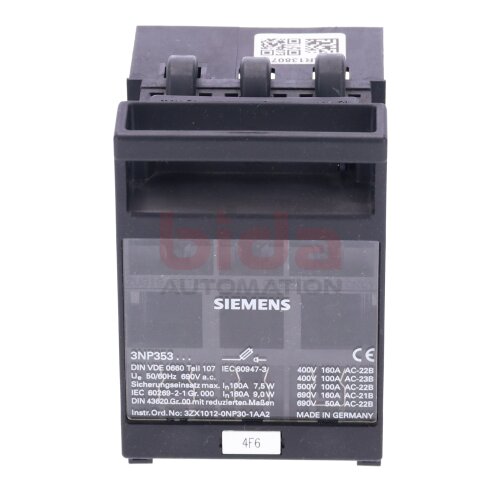 Siemens 3NP353 Lasttrennschalter / Switch disconnector 690V 50A