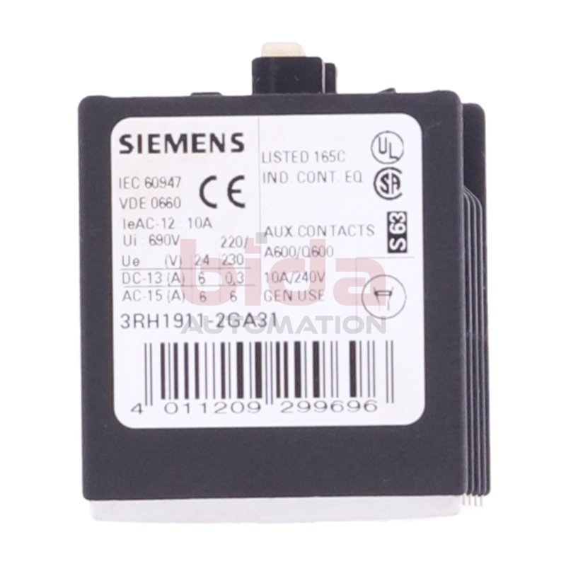 Siemens 3RH1911-2GA31 Hilfsschalterblock / Auxiliary Switch Block 690V 10A