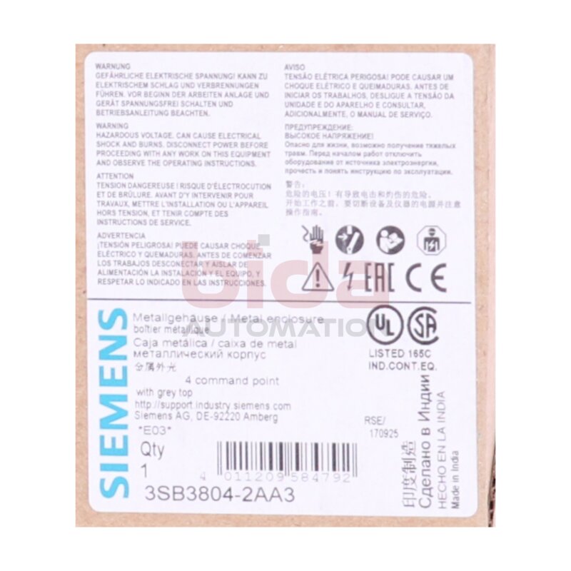 Siemens 3SB3804-2AA3 / 3SB3 804-2AA3 Enclosure for command devices
