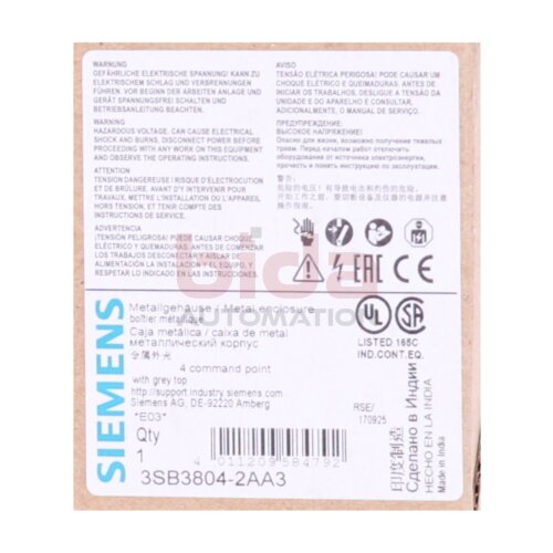 Siemens 3SB3804-2AA3 / 3SB3 804-2AA3 Enclosure for command devices