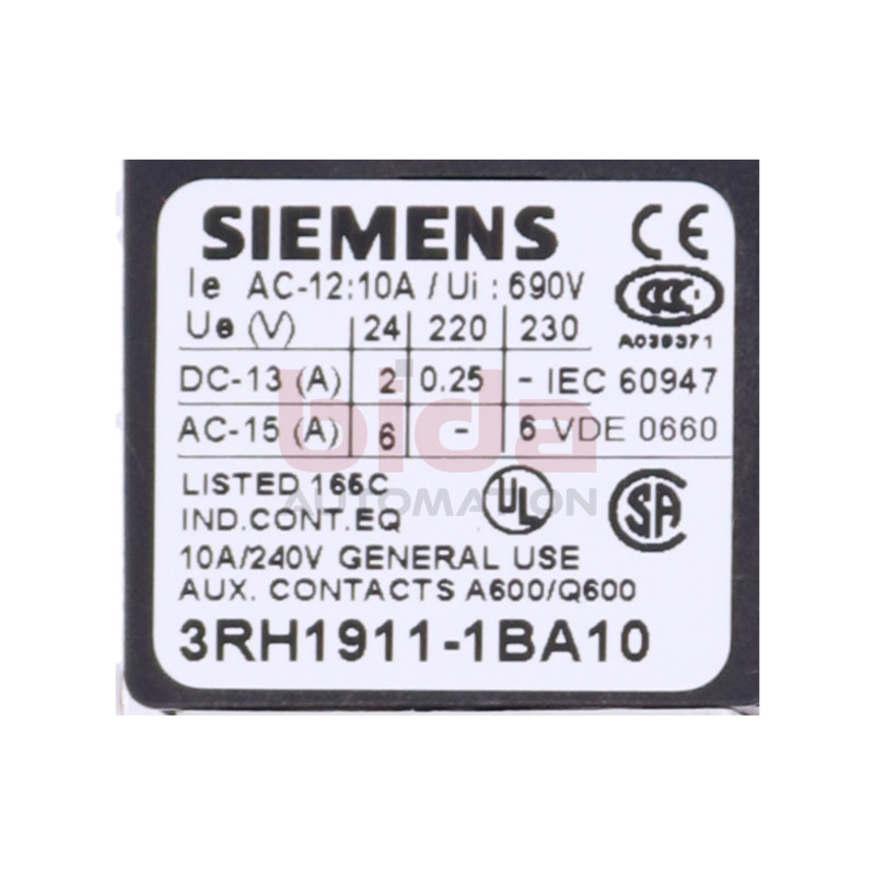 Siemens 3RH1911-1BA10 / 3RH1 911-1BA10Hilfsschalterblock / Auxiliary switch block 10A 240V