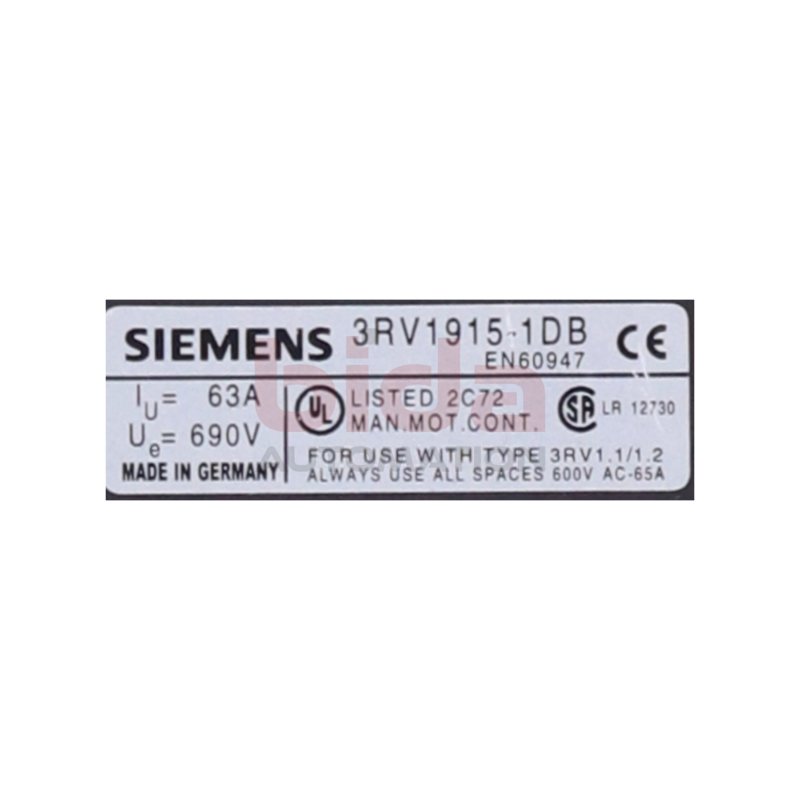 Siemens 3RV1915-1DB 3-Phasen-Sammelschiene / 3-phase busbar 63A 690V