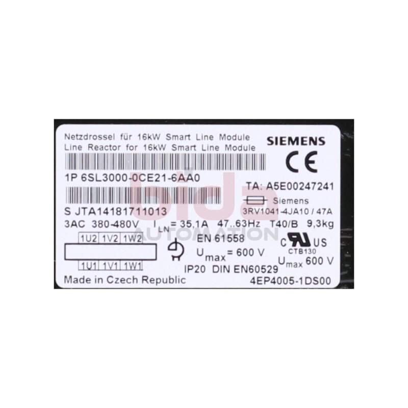 Siemens 6SL3000-0CE21-6AA0 SINAMICS Netzdrossel / SINAMICS line module 16kW 600V
