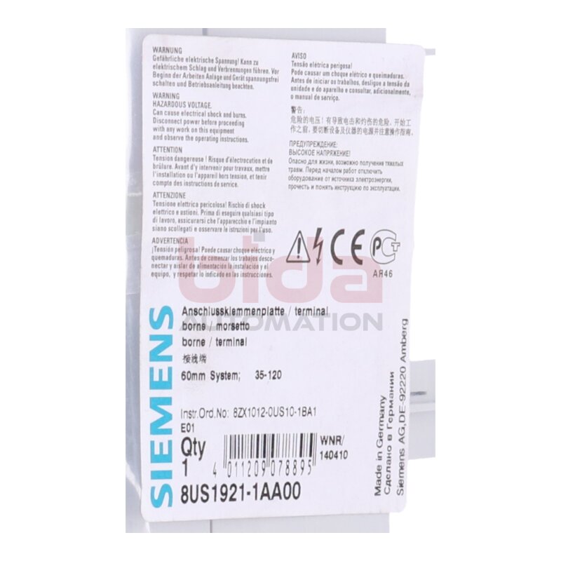 Siemens 8US1921-1AA00 Anschlussklemmenplatte / Terminal board