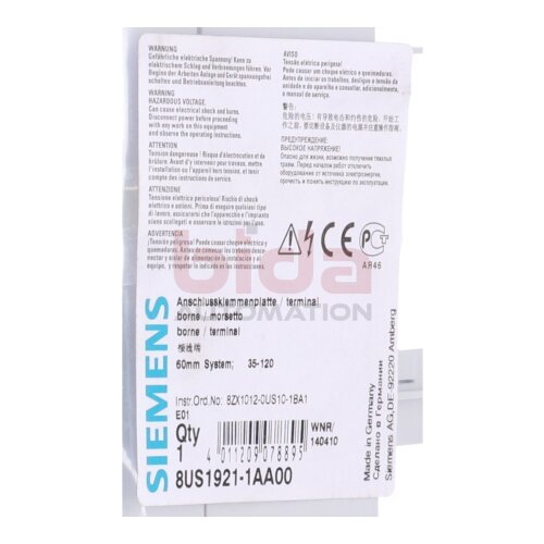 Siemens 8US1921-1AA00 Anschlussklemmenplatte / Terminal board