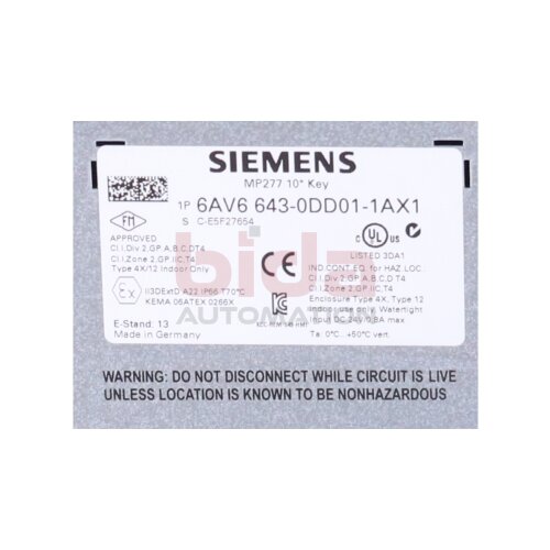 Siemens 6AV6643-0DD01-1AX1 / 6AV6 643-0DD01-1AX1 SIMATIC MP 277 10" Key Multipanel Panel