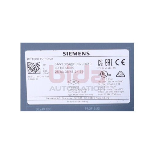 Siemens 6AV2124-1QC02-0AX0 SIMATIC HMI KP1500 Touch Panel Comfort Panel 15" Widescreen-TFT-Display