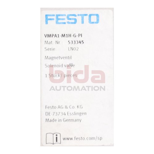 Festo VMPA1-M1H-G-PI (533345) Magnetventil / Solenoid Valve  15VDC  1W