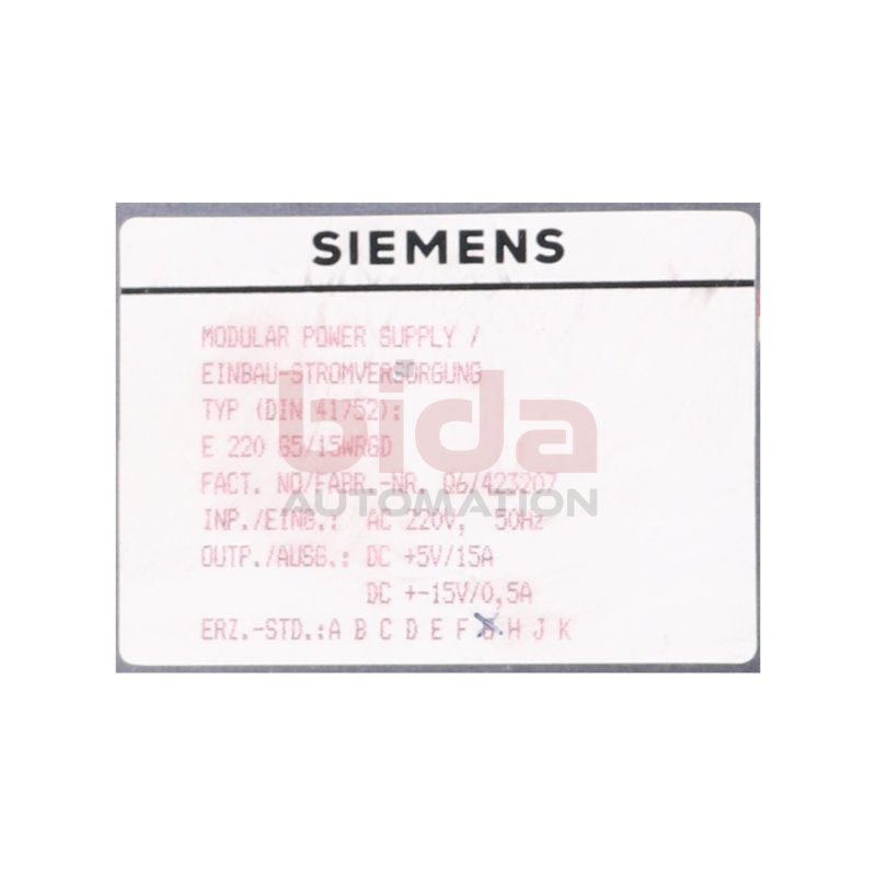 Siemens 6EW 1861-3AB Stromversorgung / Power Supply 220V