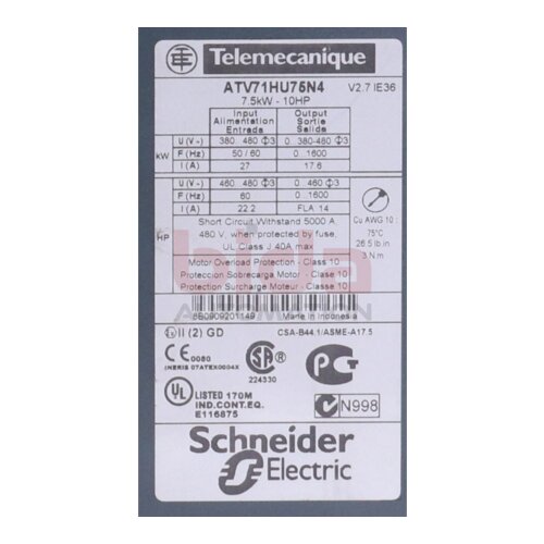 Telemecanique/Schneider ATV71HU75N4 Frequenzumrichter / Frequency Converter 480Frequenzumrichter / Frequency Converter 480V 40A 7,5 kW