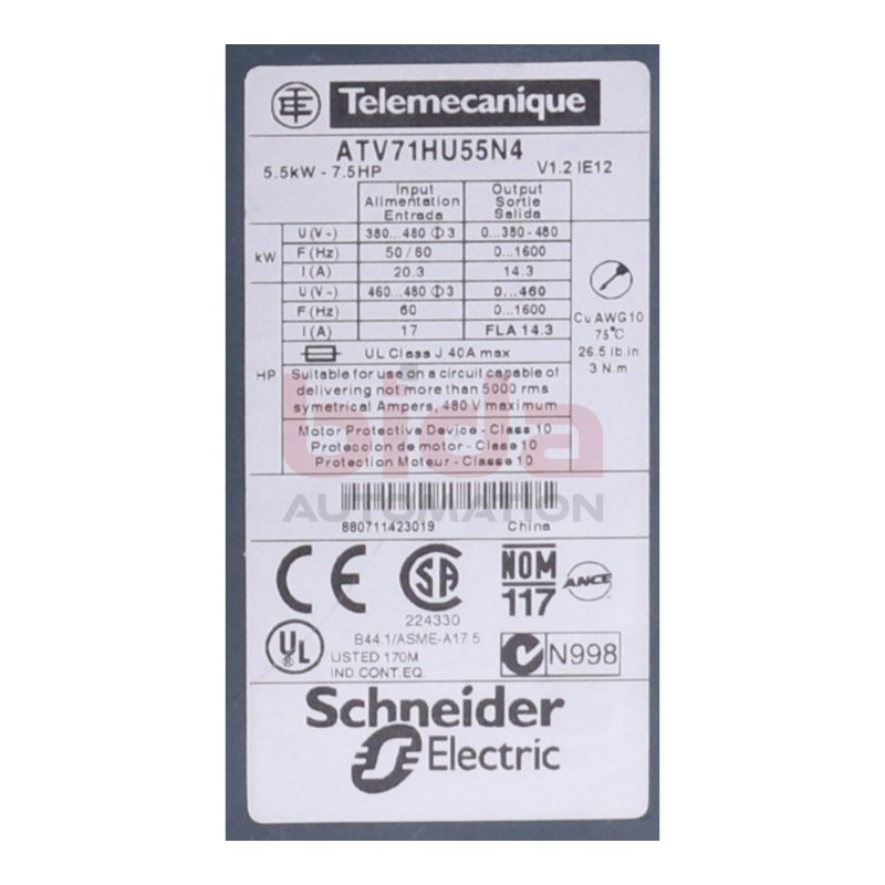 Telemecanique/Schneider ATV71HU55N4 Frequenzumrichter / Frequency Converter 380-480V 5,5kW 40A