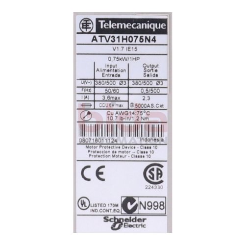 Telemecanique/Schneider ATV31H075N4 Frequenzumrichter / Frequency Converter 300-500V 0,75 kW 3,6 A