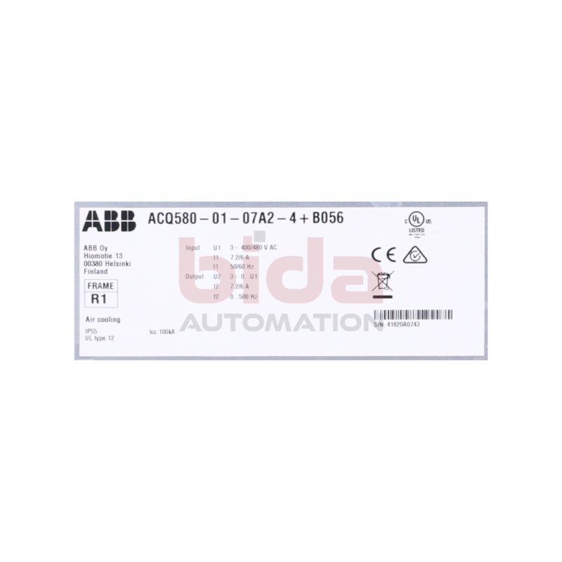 ABB ACQ580-01-07A2-4+B056  Frequenzumrichter / Frequency Converter 400-480 VAC 6A