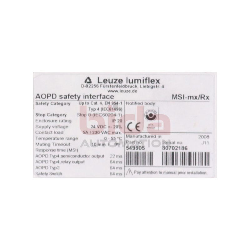 Leuze Lumiflex MSI-mx/Rx (549905) Sicherheitsrelais / Safety Relay  24 VDC 5A