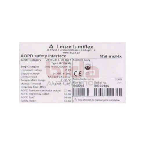 Leuze Lumiflex MSI-mx/Rx (549905) Sicherheitsrelais / Safety Relay  24 VDC 5A