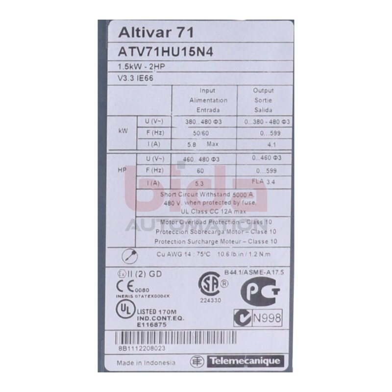 Schneider/Telemecanique ATV71HU15N4 Frequenzumrichter / Frequency Converter 380-480V 5,8A