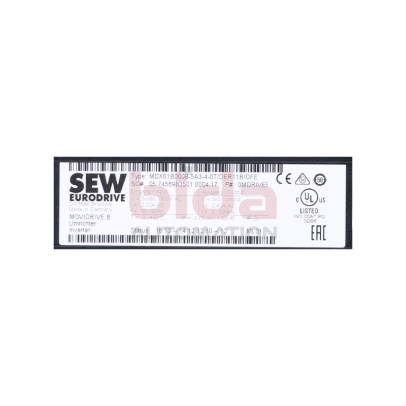 SEW MDX61B0008-5A3-4-0T/DER11B/DFE Frequenzumrichter / Frequency Converter 3x380-500V
