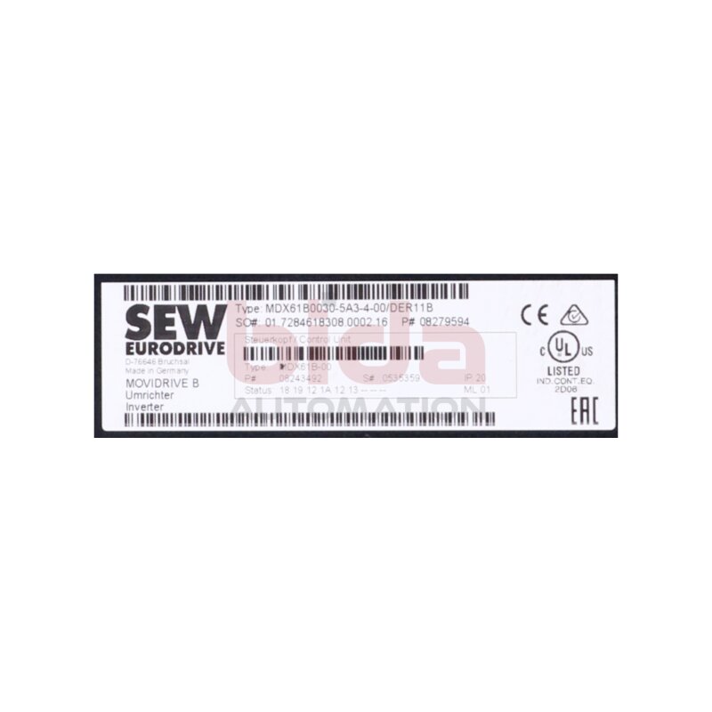 SEW MDX61B0030-5A3-4-00/DER11B Frequenzumrichter / Frequency Converter