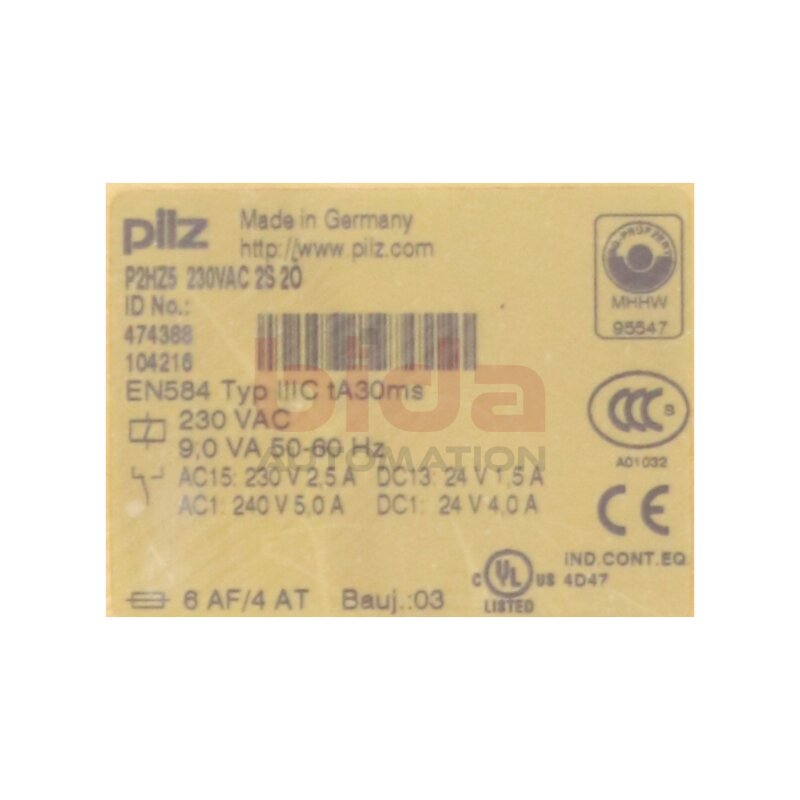Pilz P2HZ5 230VAC 2S 2&Ouml; (474388) Relais / Relay 230VAC 2,5A