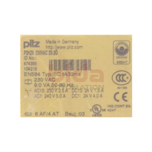 Pilz P2HZ5 230VAC 2S 2&Ouml; (474388) Relais / Relay 230VAC 2,5A