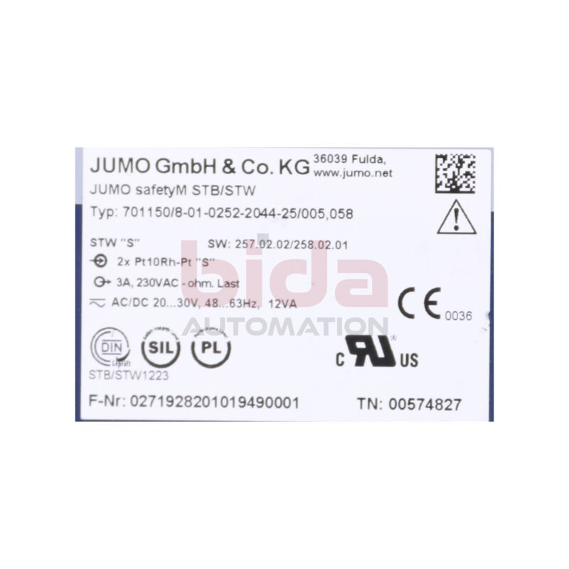 Jumo 701150/8-01-0252-2044-25/005,058 Temperaturregler / Temperature Regulator 3A 230VAC