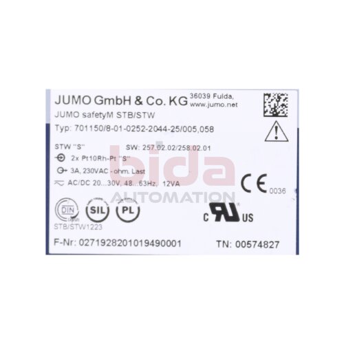 Jumo 701150/8-01-0252-2044-25/005,058 Temperaturregler / Temperature Regulator 3A 230VAC