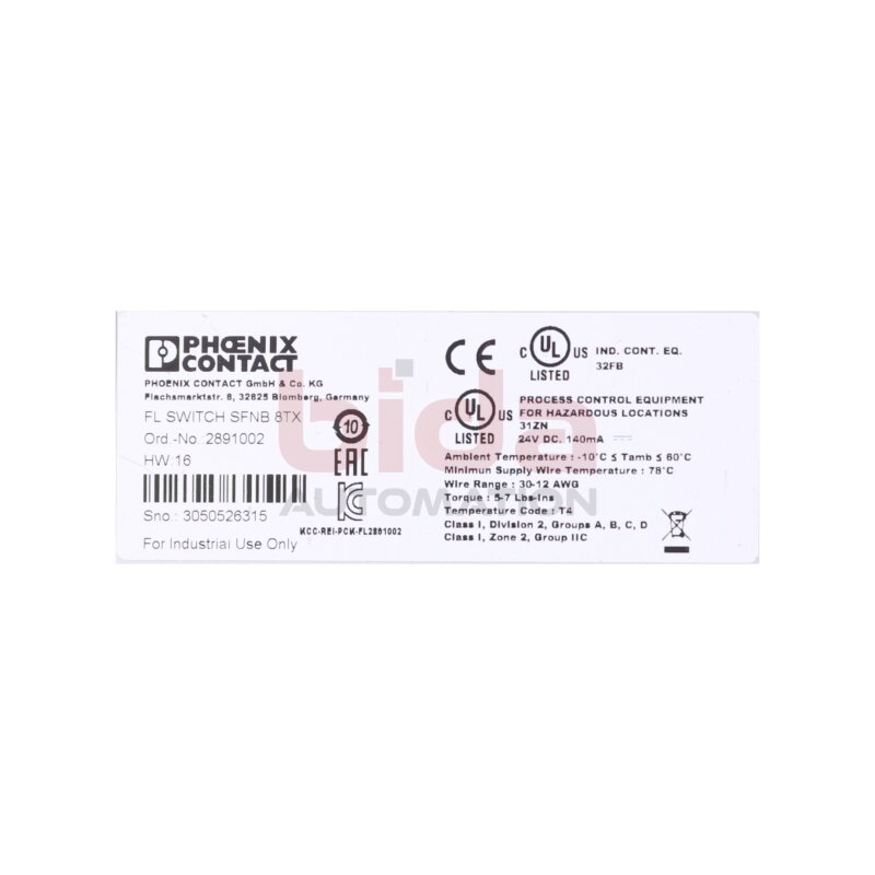 Phoenix Contact FL SWITCH SFNB 8TX (2891002) Ethernet -Switch  24V 140mA