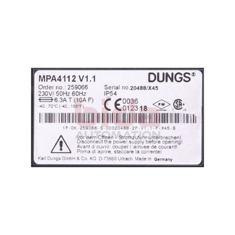Dungs MPA4112 V1.1 Steuerger&auml;t / Control Unit  230V