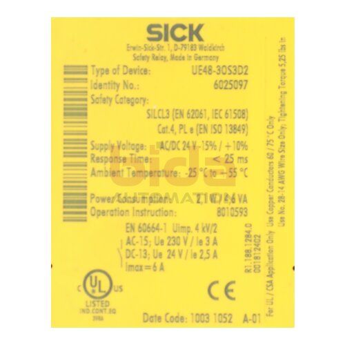 Sick UE48-30S3D2 (6025097) Sicherheitsrelais / Safety Relay 24V