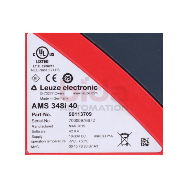 Leuze electronic AMS 348i 40 (50113709) Abstandsensor / Distance sensor 18-30VDC 800mA