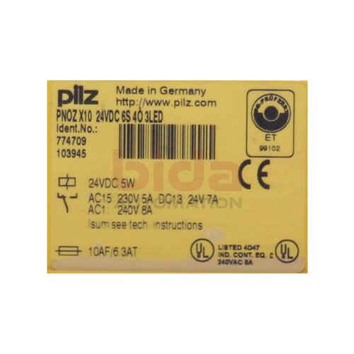 Pilz PNOZ X10 24VDC 6S 4&Ouml; 3LED (774709) Sicherheitsrelais / Safety Relay 24VDC 5W