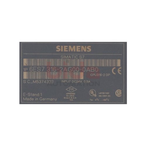 Siemens Simatic S7 6ES7 316-2AG00-0AB0 CPU 316-2 DP 2DP Zentralbaugruppe mit integr. Stromversorgung  2 DP Central Assembly with integr. Power Supply