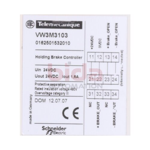 Schneider/Telemecanique VW3M3103 (0162501532010) Bremsregler / brake controller 24VDC 1,6A