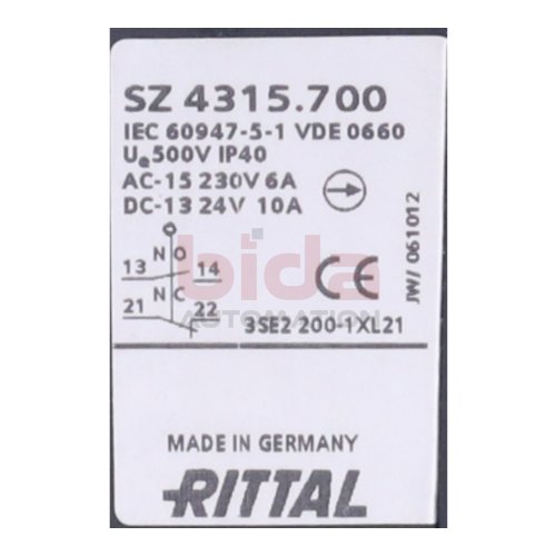 Rittal SZ 4315.700 T&uuml;rpositionsschalter / Door position switch 24V 10A 230V 6A