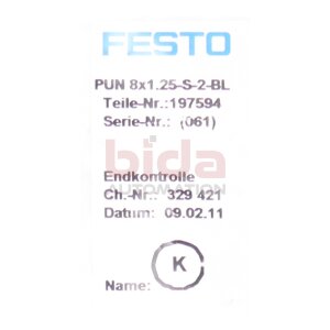 Festo PUN 8x1,25-S-2-BL Kunststoffschlauch 197594...