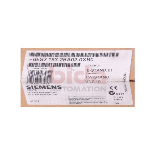 Siemens 6ES7153-2BA02-0XB0 / 6ES7 153-2BA02-0XB0  SIMATIC DP, Anschaltung