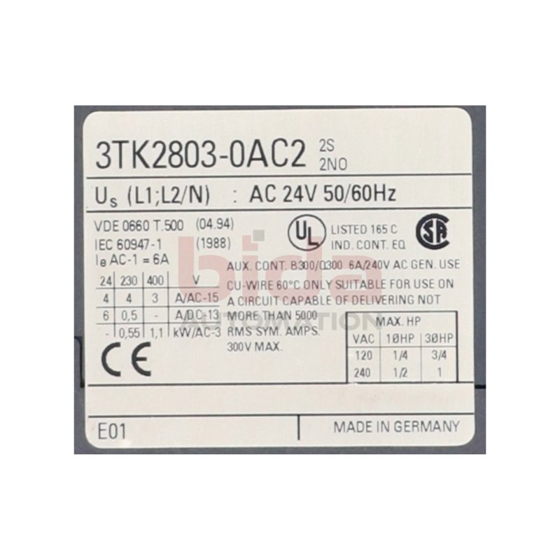 Siemens 3TK2803-0AC2 / 3TK2 803-0AC2 Schuetzsicherheitskombination f&uuml;r Sicherheitsstromkreise / Safety Combination for Safety Circuits 24V